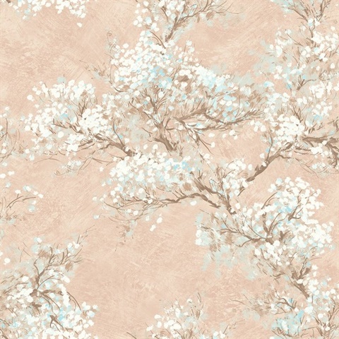 Blue, Brown, Orange &White Commercial Cherry Blossom Bloom Wallpaper