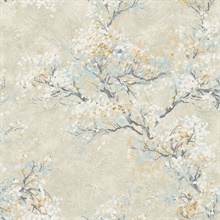 Blue, Brown, Tan & White Commercial Cherry Blossom Bloom Wallpaper