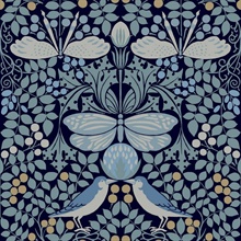 Blue Butterfly & Bird Garden Wallpaper