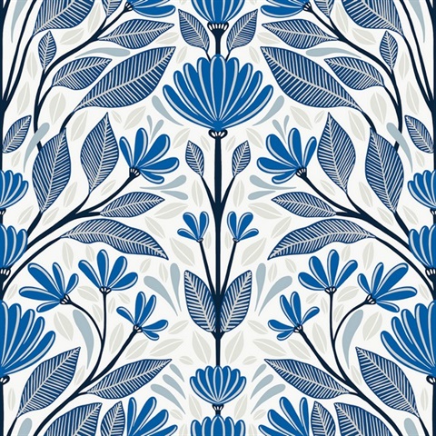 Blue Carmela Scandinavian Floral Wallpaper