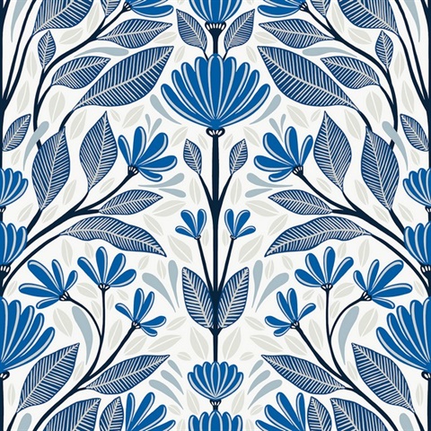Blue Carmela Scandinavian Floral Wallpaper