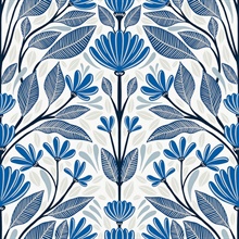 Blue Carmela Scandinavian Floral Wallpaper