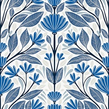 Blue Carmela Scandinavian Floral Wallpaper