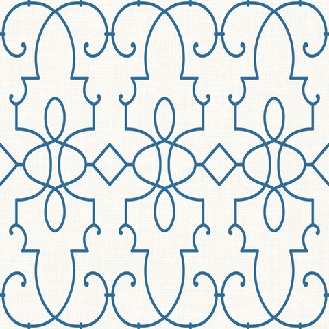 Blue & Champagne Commercial Ironwork on Paperweave Wallpaper