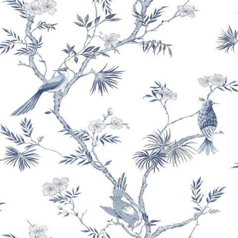 Blue Classic Bird & Branches Trail Wallpaper