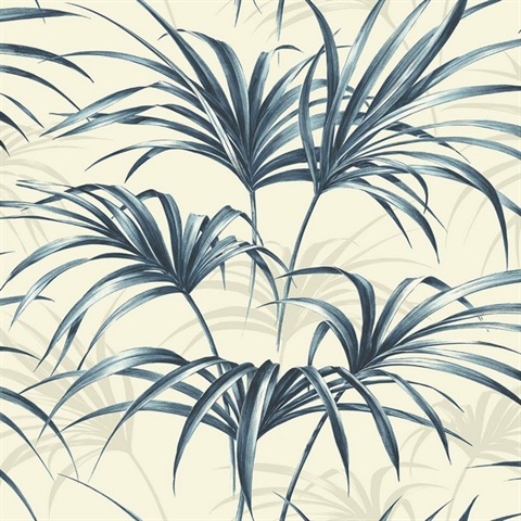 Blue Commercial Open Palm Leaf Wallpaper