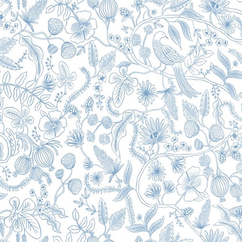 Blue & Cream Aviary Peel and Stick Wallpaper