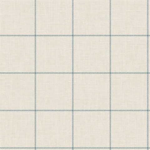 Blue & Cream Linen Check Plaid Wallpaper