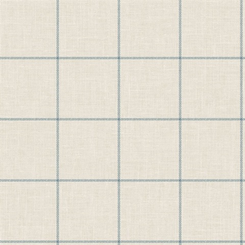 Blue & Cream Linen Check Plaid Wallpaper