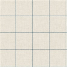 Blue & Cream Linen Check Plaid Wallpaper