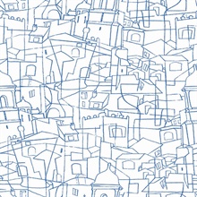 Blue Cubist Cityscape Peel and Stick Wallpaper