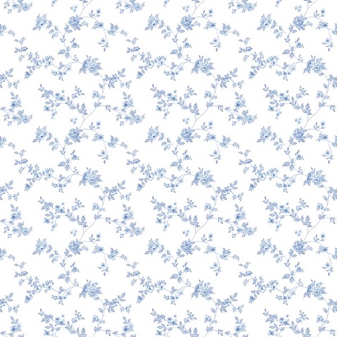 Blue Delicate Small Floral & Leaf Illustrated Wallpaper