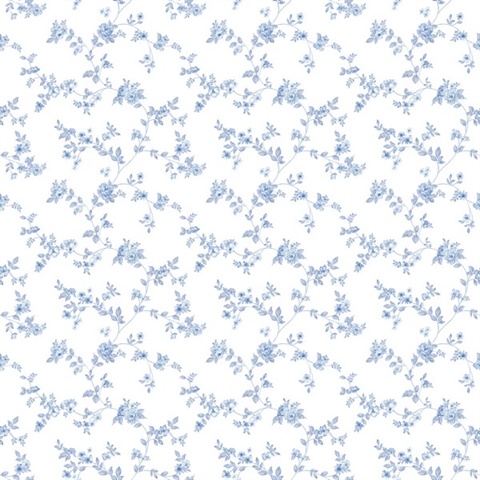 Blue Delicate Small Floral & Leaf Illustrated Wallpaper
