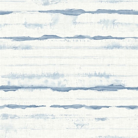 Blue Destin Faux Linen Coastal Stripe Wallpaper