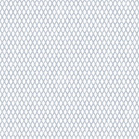 Blue Double Links Distressed Diamond Trellis Wallpaper