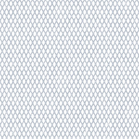 Blue Double Links Distressed Diamond Trellis Wallpaper