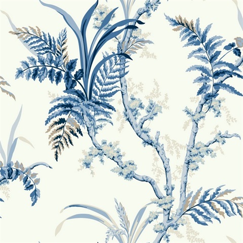 Blue Enchanted Tropical Tree Fern Wallpaper