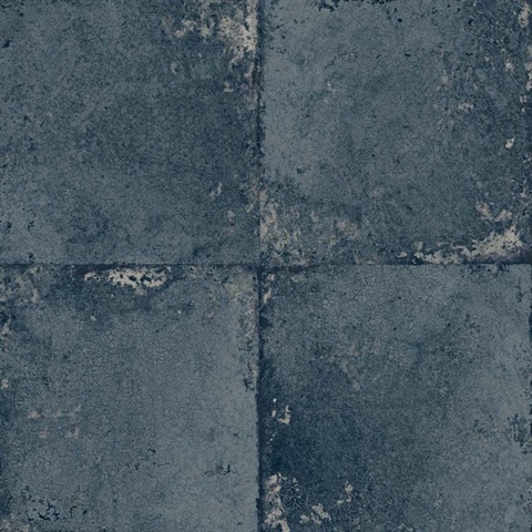 Blue Faux Distressed Stone Tile Wallpaper