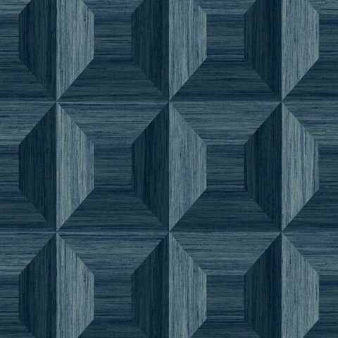 Blue Faux Wood Geomtric Square Wallpaper