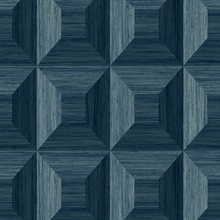 Blue Faux Wood Geomtric Square Wallpaper