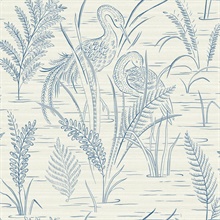 Blue Fernwater Cranes Vintage Scenic Wallpaper
