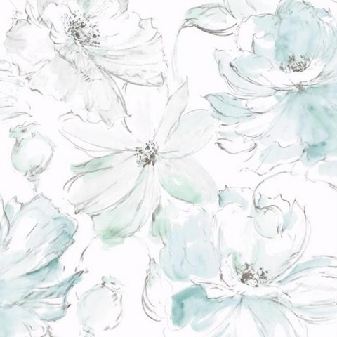 Blue & Geen Floral Dreams Wallpaper