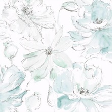 Blue & Geen Floral Dreams Wallpaper