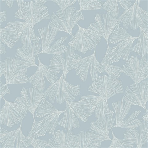 Blue Ginkgo Toss Modern Leaf Wallpaper