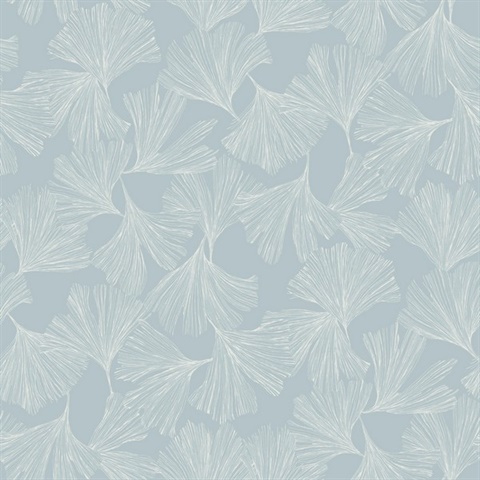 Blue Ginkgo Toss Modern Leaf Wallpaper