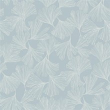 Blue Ginkgo Toss Modern Leaf Wallpaper
