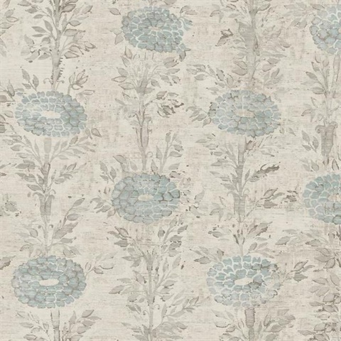 Blue & Gold French Marigold Wallpaper