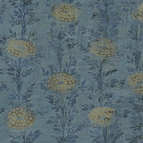 Blue & Gold French Marigold Wallpaper