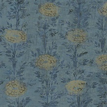 Blue &amp; Gold French Marigold Wallpaper