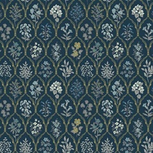 Blue & Gold Hawthorne Vintage Botanical Arches Rifle Paper Wallpaper