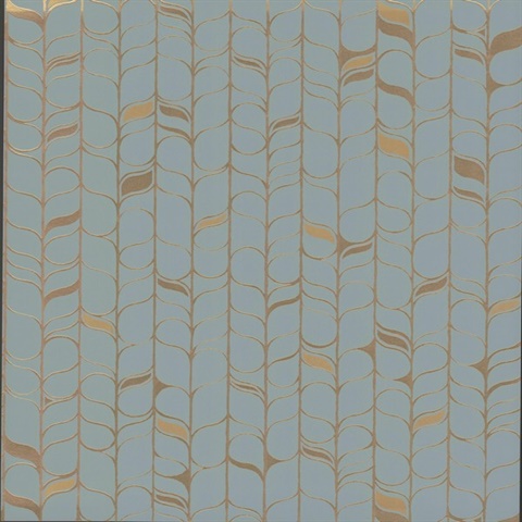 Blue & Gold Perfect Petals Metallic Foil Texture Stripe Wallpaper