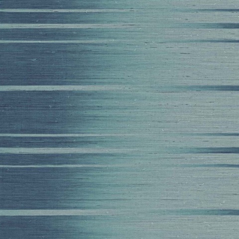 Blue Gradient Horizonal Faux Grasscloth Stripe Wallpaper