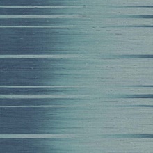 Blue Gradient Horizonal Faux Grasscloth Stripe Wallpaper