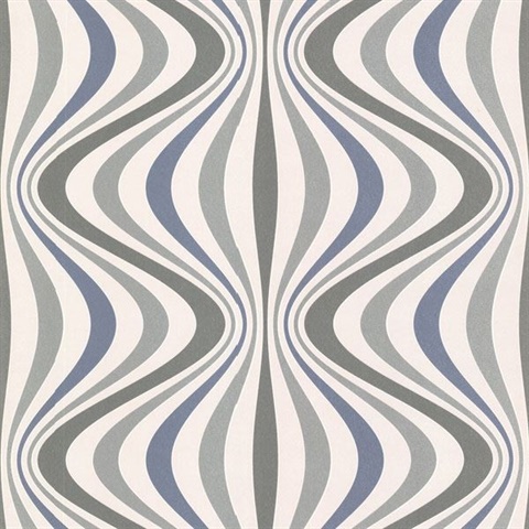 Blue Gravure Ogee Geometric Wallpaper