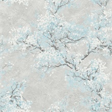 Blue, Gray & White Commercial Cherry Blossom Bloom Wallpaper
