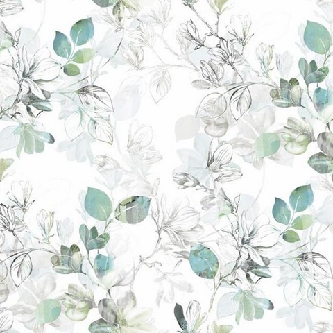 Blue & Green Arbor Floral Vine Wallpaper
