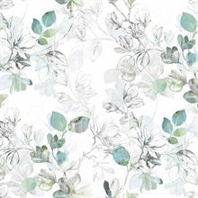 Blue &amp; Green Arbor Floral Vine Wallpaper