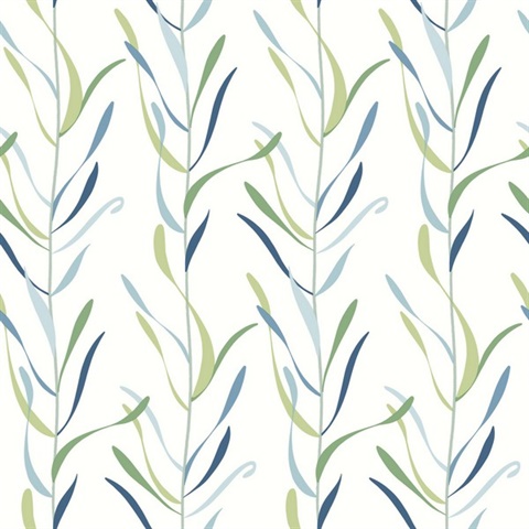 Blue & Green Chloe Vine Vertical Stripe Wallpaper