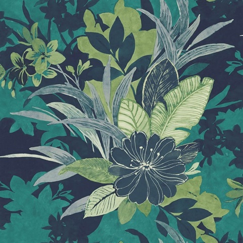 Blue & Green Commercial Flowers Wallpaper | Green Flowers 54 