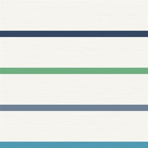 Blue, Green & Cream Crew Horizontal Beach Stripe Wallpaper