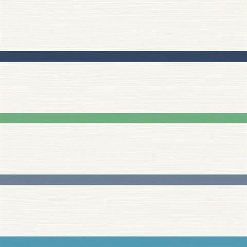 Blue, Green & Cream Crew Horizontal Beach Stripe Wallpaper