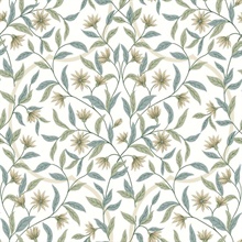 Blue & Green Jasmine Vine Leaf Wallpaper