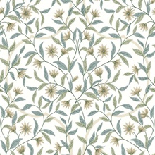 Blue & Green Jasmine Vine Leaf Wallpaper