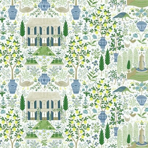 Blue & Green Large 18th Century Farmhouse Rifle Paper Wallpaper