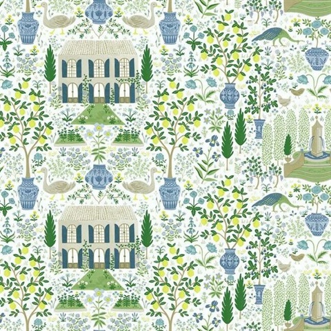 Blue & Green Large 18th Century Farmhouse Rifle Paper Wallpaper