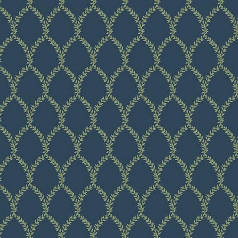 Blue & Green Laurel Floral Lattice Rifle Paper Wallpaper